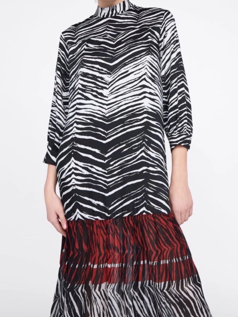 Zara Black, White & Red Zebra-Print Midi Dress